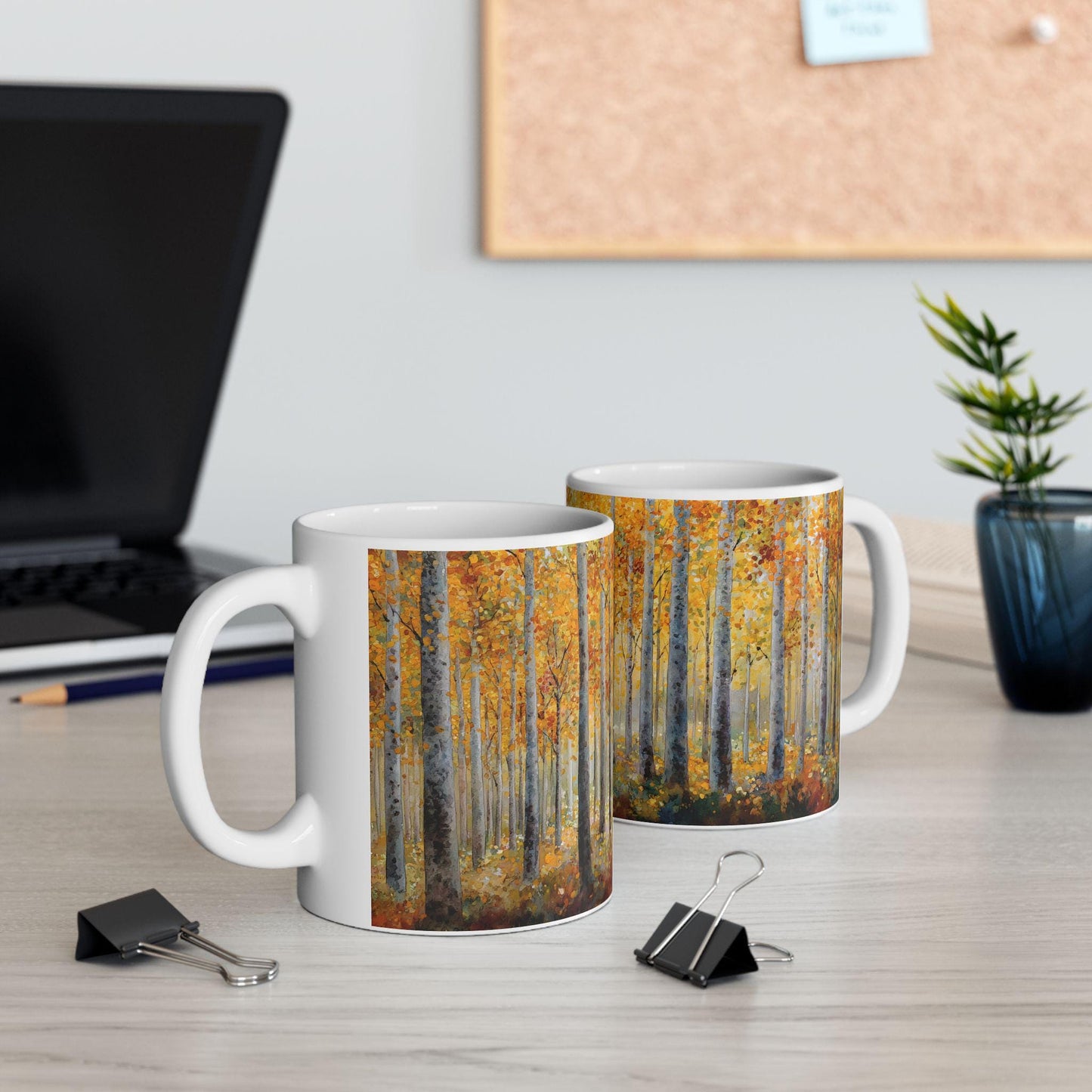 Autumn Birch Forest Art Mug | Cozy Fall Coffee Cup, 15 oz