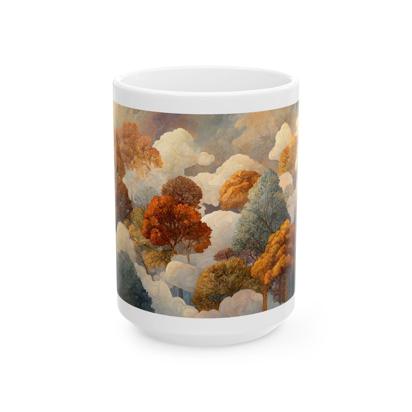 ColorFlow | Dreamy Autumn Cloud Forest Mug | Artistic 15 oz Ceramic Coffee Cup | Cozy Nature Inspired Gift