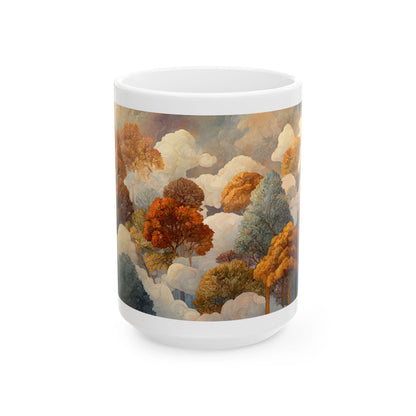 ColorFlow | Dreamy Autumn Cloud Forest Mug | Artistic 15 oz Ceramic Coffee Cup | Cozy Nature Inspired Gift