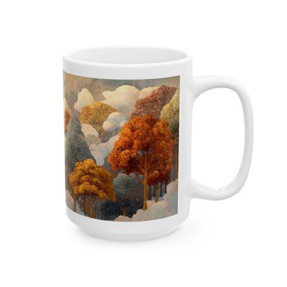 ColorFlow | Dreamy Autumn Cloud Forest Mug | Artistic 15 oz Ceramic Coffee Cup | Cozy Nature Inspired Gift