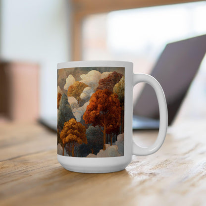 ColorFlow | Dreamy Autumn Cloud Forest Mug | Artistic 15 oz Ceramic Coffee Cup | Cozy Nature Inspired Gift