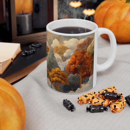 ColorFlow | Dreamy Autumn Cloud Forest Mug | Artistic 15 oz Ceramic Coffee Cup | Cozy Nature Inspired Gift