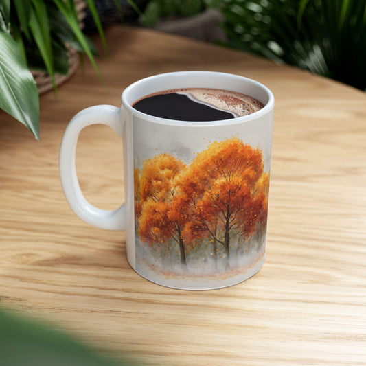 Autumn Grove Ceramic Coffee Mug | Golden Fall Art, 15 oz