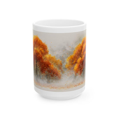 Autumn Grove Ceramic Coffee Mug | Golden Fall Art, 15 oz