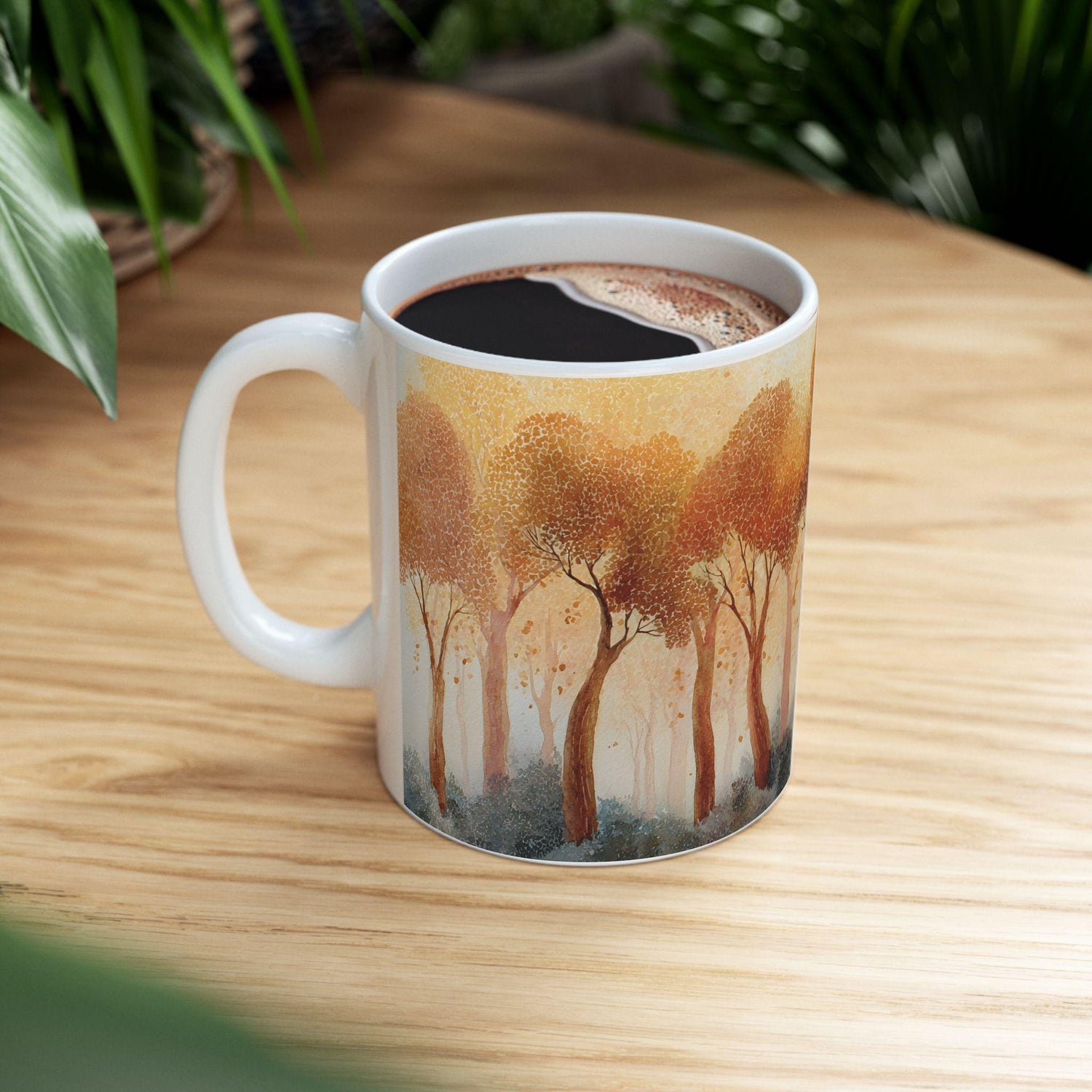 Autumn Forest Watercolor Mug | 15 oz Ceramic Coffee Cup
