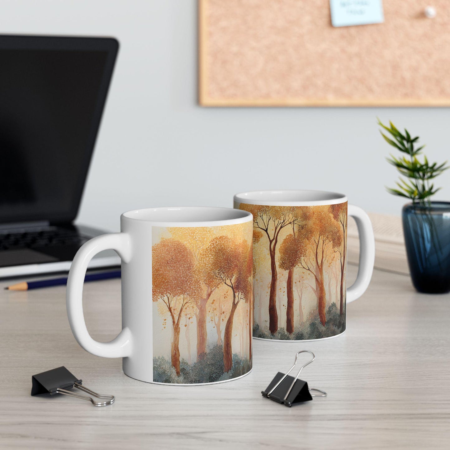 Autumn Forest Watercolor Mug | 15 oz Ceramic Coffee Cup