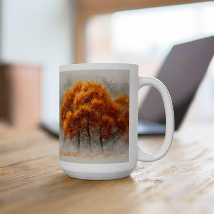 Autumn Grove Ceramic Coffee Mug | Golden Fall Art, 15 oz