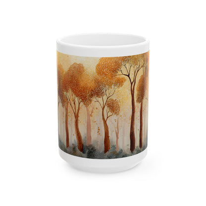 Autumn Forest Watercolor Mug | 15 oz Ceramic Coffee Cup