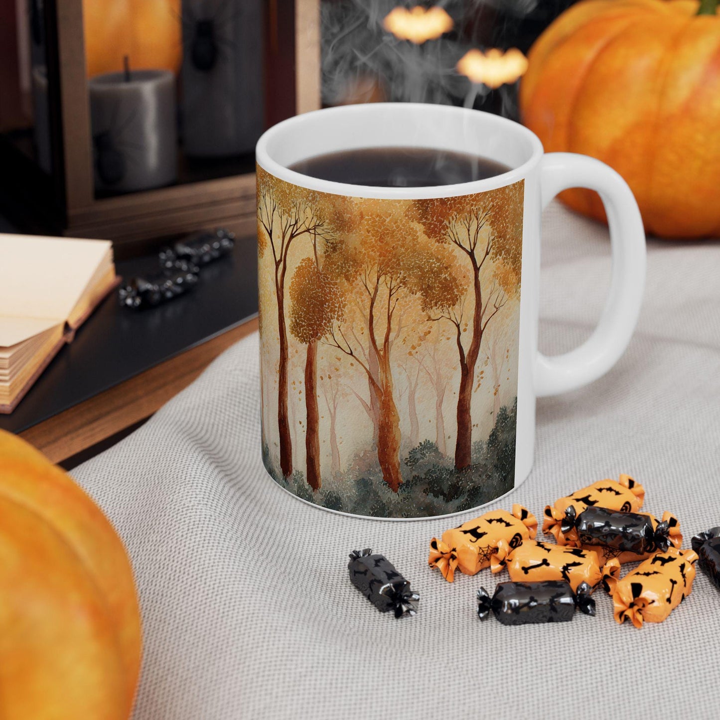 Autumn Forest Watercolor Mug | 15 oz Ceramic Coffee Cup