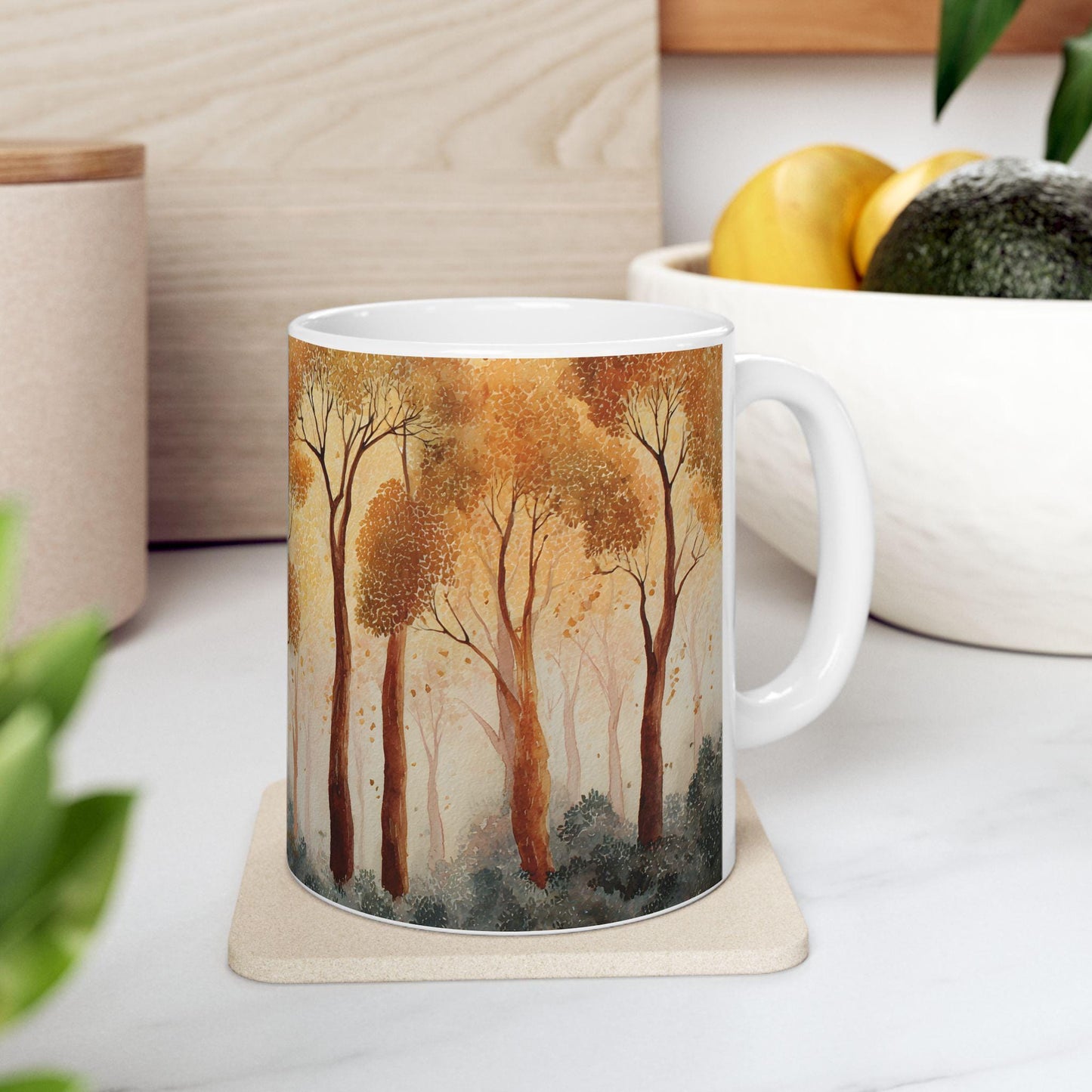 Autumn Forest Watercolor Mug | 15 oz Ceramic Coffee Cup