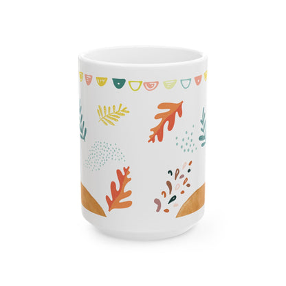 ColorFlow | Modern Fall Leaves Mug | 15 oz Ceramic Coffee Cup | Minimal Autumn Art Mug | Cozy Seasonal Gift