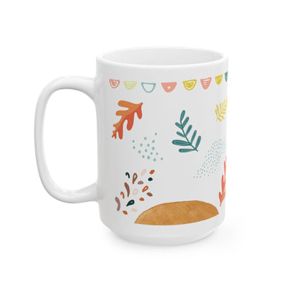 ColorFlow | Modern Fall Leaves Mug | 15 oz Ceramic Coffee Cup | Minimal Autumn Art Mug | Cozy Seasonal Gift