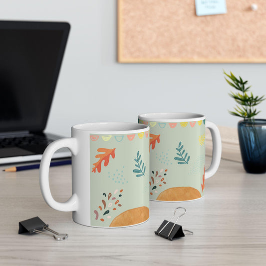ColorFlow | Pastel Autumn Leaves Mug | 15 oz Ceramic Coffee Cup | Modern Fall Art Mug | Cozy Seasonal Gift