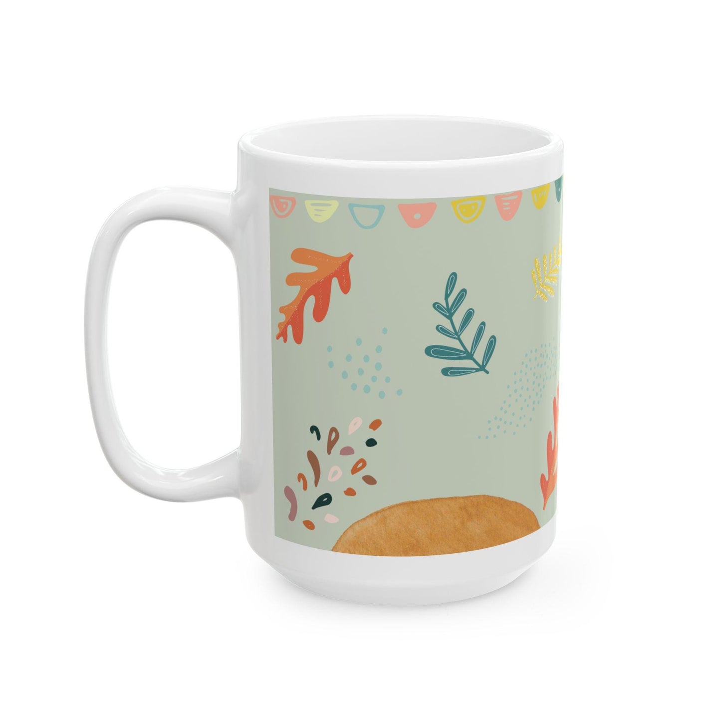 ColorFlow | Pastel Autumn Leaves Mug | 15 oz Ceramic Coffee Cup | Modern Fall Art Mug | Cozy Seasonal Gift