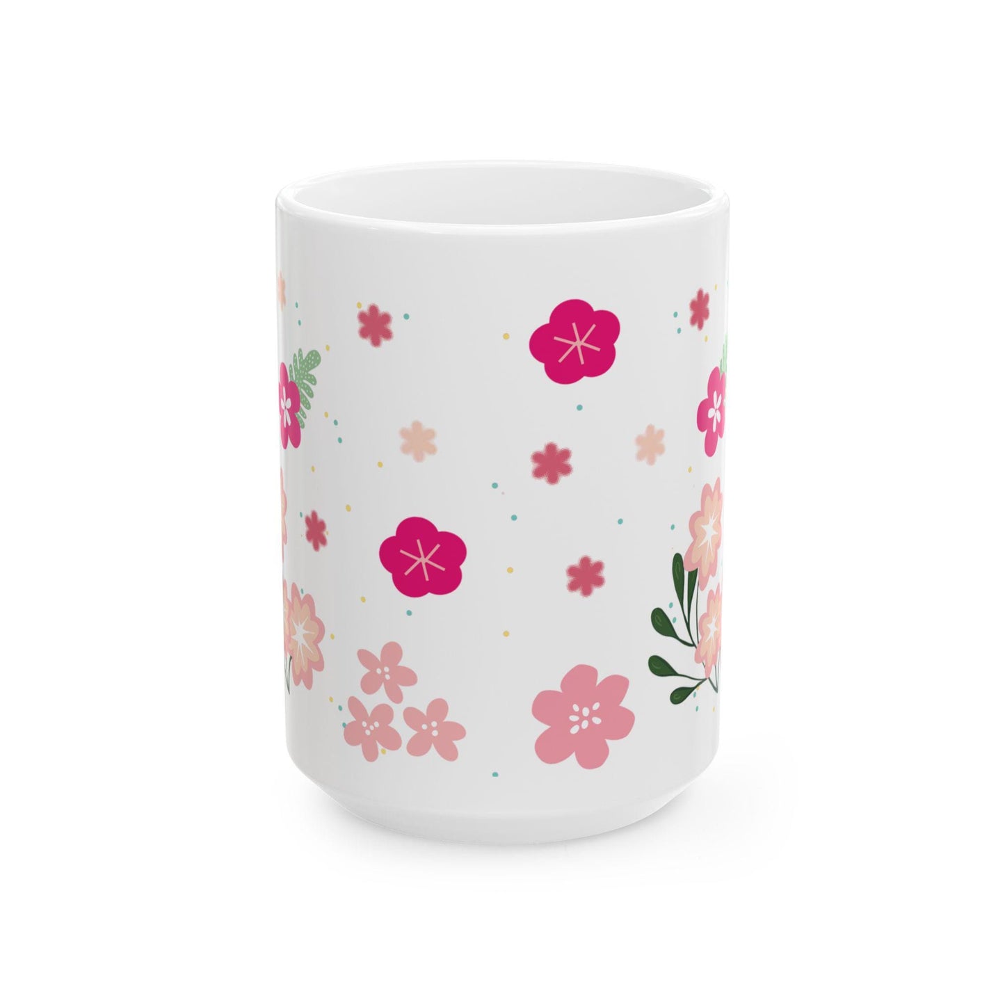 ColorFlow | Cream Floral Bloom Mug | 15 oz Ceramic Coffee Cup | Cute Flower Art Mug | Aesthetic Gift for Her