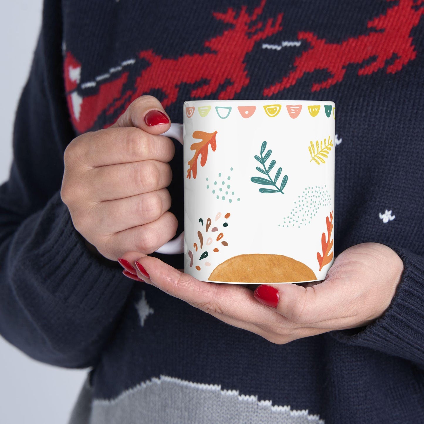 ColorFlow | Modern Fall Leaves Mug | 15 oz Ceramic Coffee Cup | Minimal Autumn Art Mug | Cozy Seasonal Gift