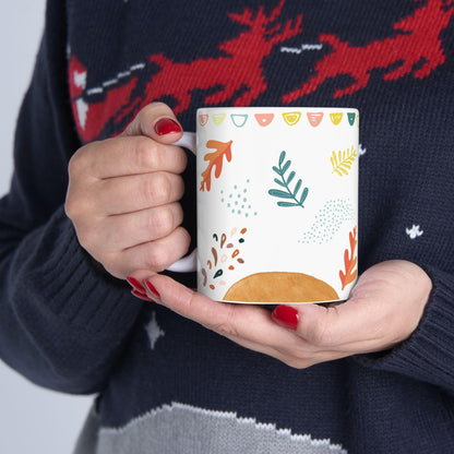 ColorFlow | Modern Fall Leaves Mug | 15 oz Ceramic Coffee Cup | Minimal Autumn Art Mug | Cozy Seasonal Gift