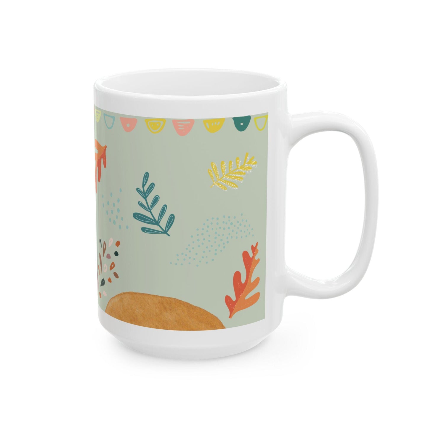 ColorFlow | Pastel Autumn Leaves Mug | 15 oz Ceramic Coffee Cup | Modern Fall Art Mug | Cozy Seasonal Gift