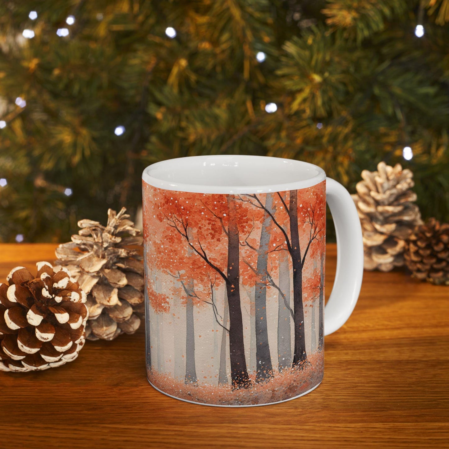 ColorFlow | Crimson Autumn Forest Mug | 15 oz Ceramic Coffee Cup | Fall Art Coffee Mug | Nature Lover Gift