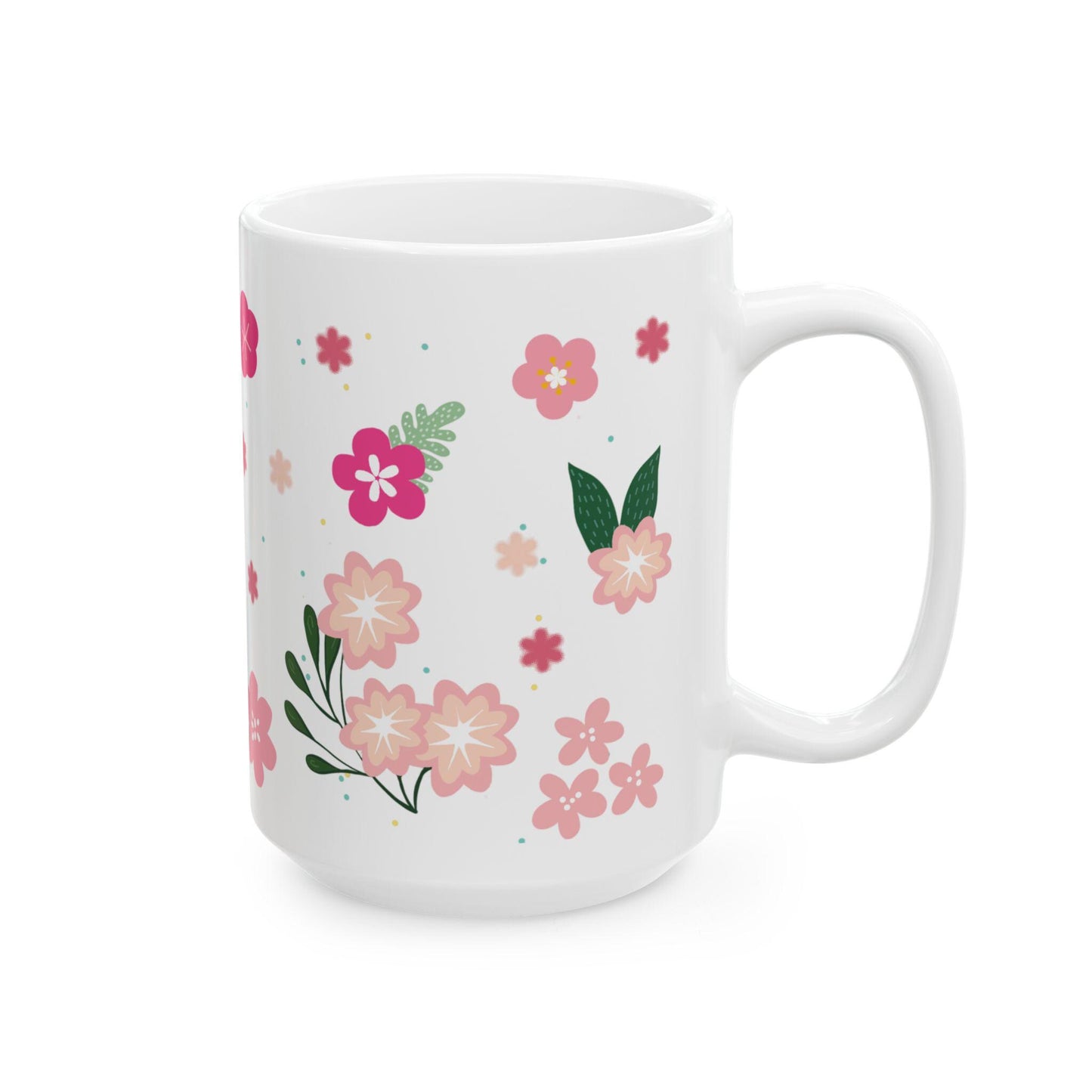 ColorFlow | Cream Floral Bloom Mug | 15 oz Ceramic Coffee Cup | Cute Flower Art Mug | Aesthetic Gift for Her