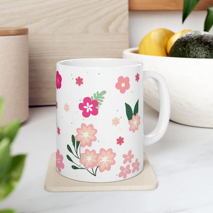 Pink Blossom Floral Coffee Mug | 15 oz Ceramic Spring Mug