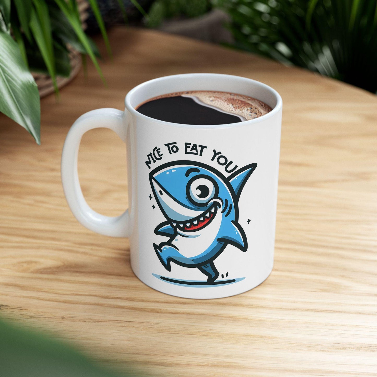 ColorFlow | Nice To Eat You Shark Mug | Funny Ocean Coffee Cup | 15oz Ceramic Mug | Gift for Shark Lovers & Ocean Fans