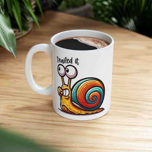 ColorFlow | Funny Snail Coffee Mug | Slow and Steady Humor Cup | 15oz Ceramic Mug | Cute Animal Lover Gift for Work or Home