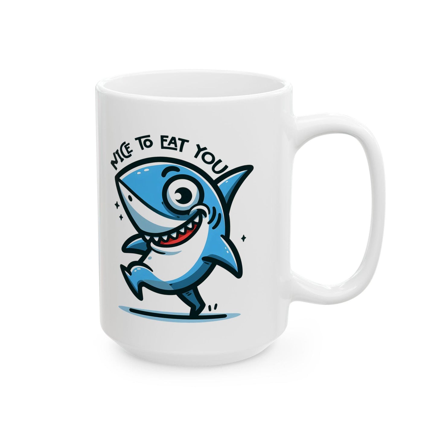 ColorFlow | Nice To Eat You Shark Mug | Funny Ocean Coffee Cup | 15oz Ceramic Mug | Gift for Shark Lovers & Ocean Fans