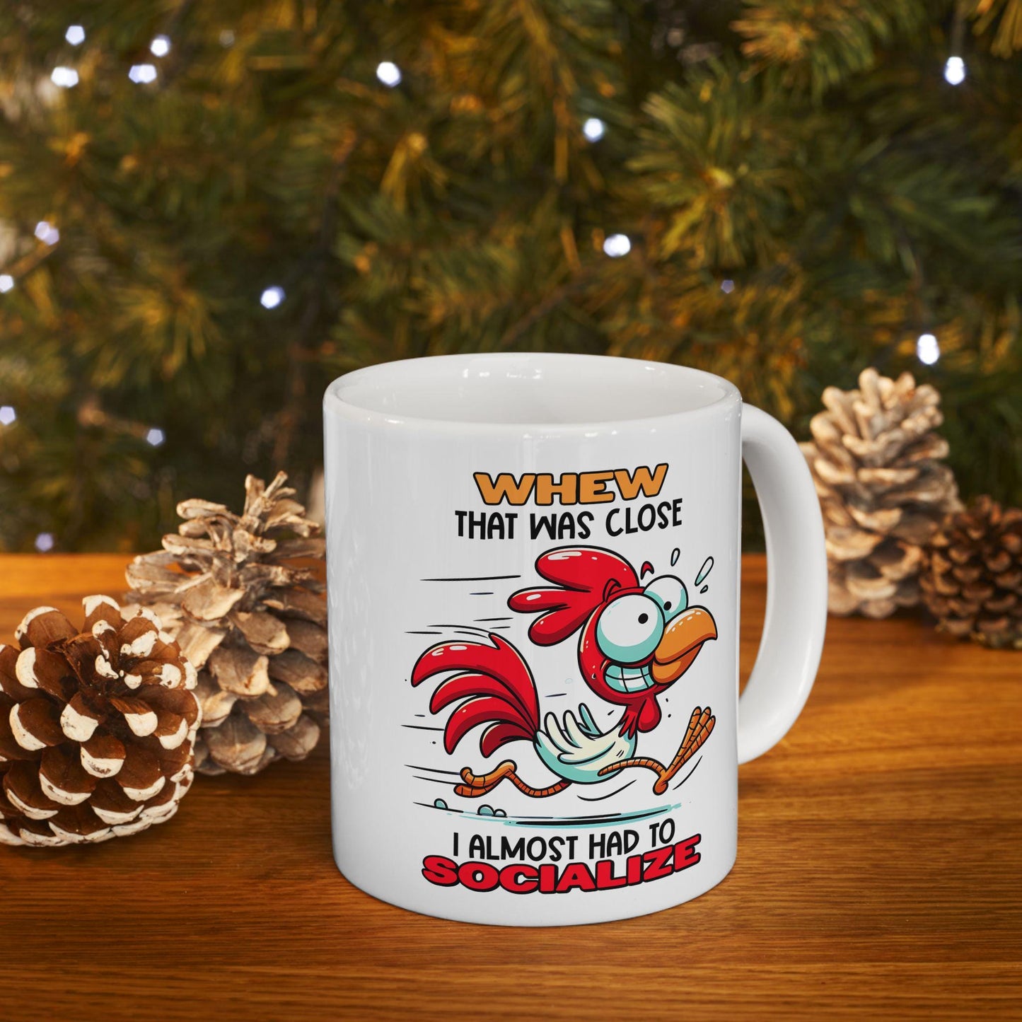 ColorFlow | Funny Rooster Coffee Mug | Whew Socialize Chicken Cup | 15oz Ceramic Mug | Gift for Introverts & Animal Lovers