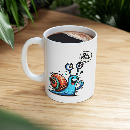 ColorFlow | Fast & Furious Snail Mug | Funny Coffee Cup | 15oz Ceramic Mug | Cute Motivational Gift for Animal Lovers and Coworkers