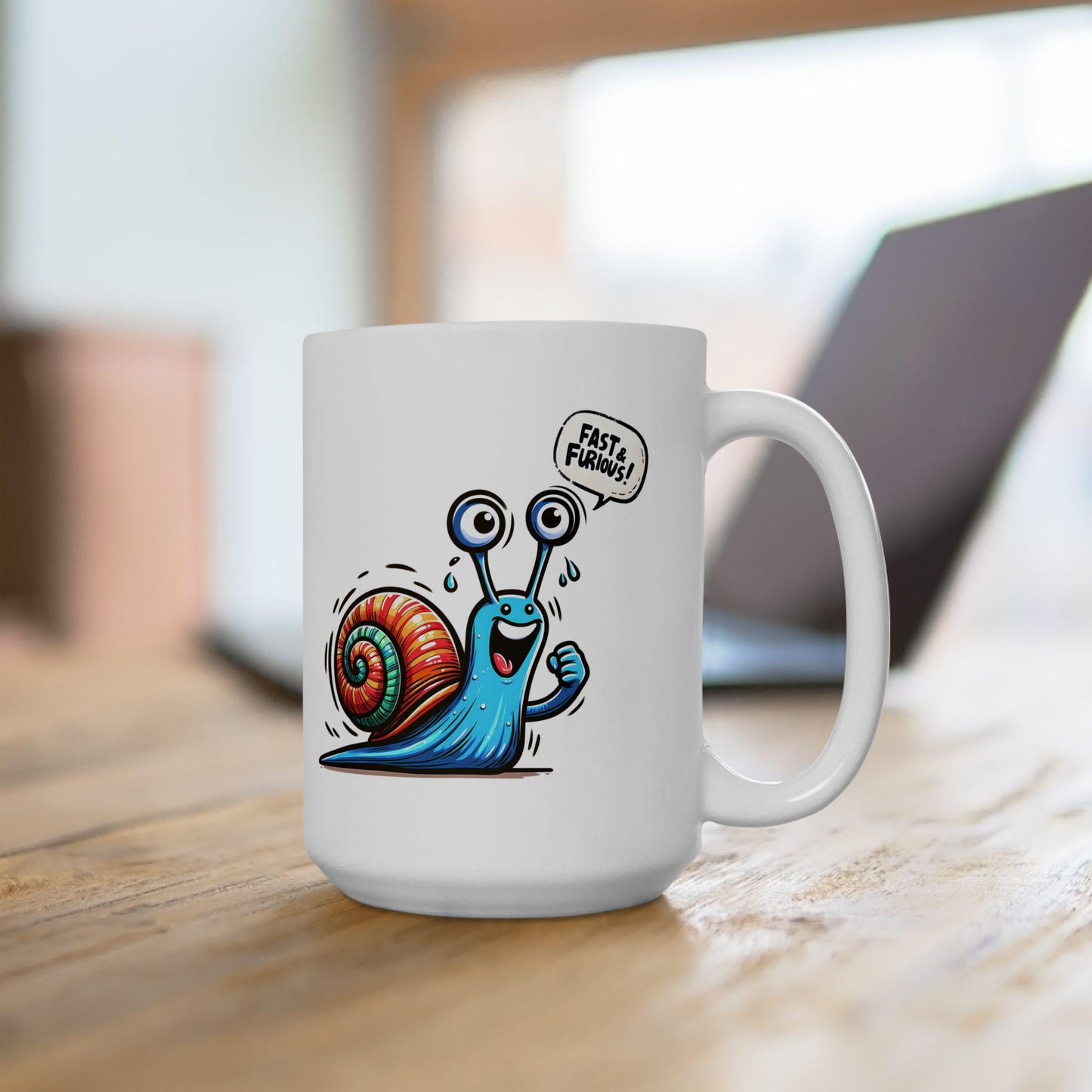 ColorFlow | Fast & Furious Snail Mug | Funny Coffee Cup | 15oz Ceramic Mug | Cute Motivational Gift for Animal Lovers and Coworkers