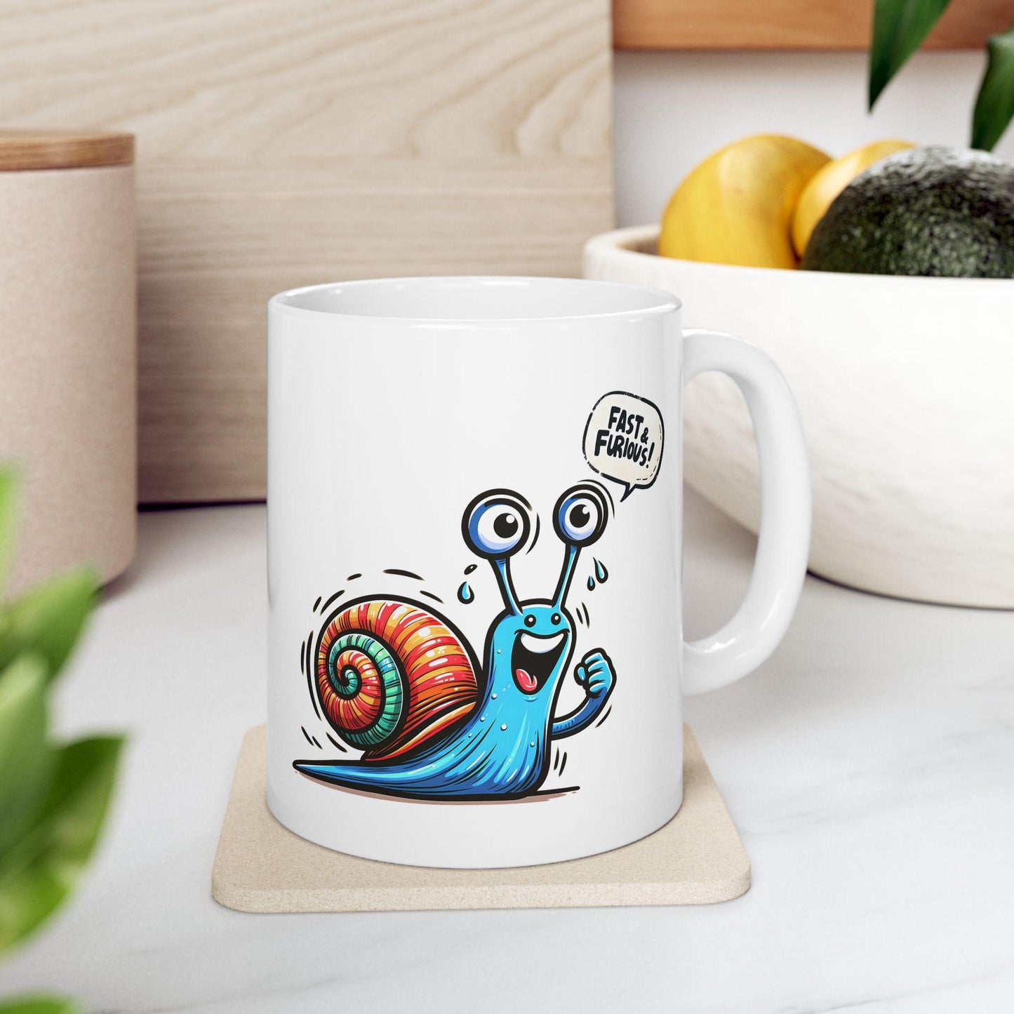 ColorFlow | Fast & Furious Snail Mug | Funny Coffee Cup | 15oz Ceramic Mug | Cute Motivational Gift for Animal Lovers and Coworkers