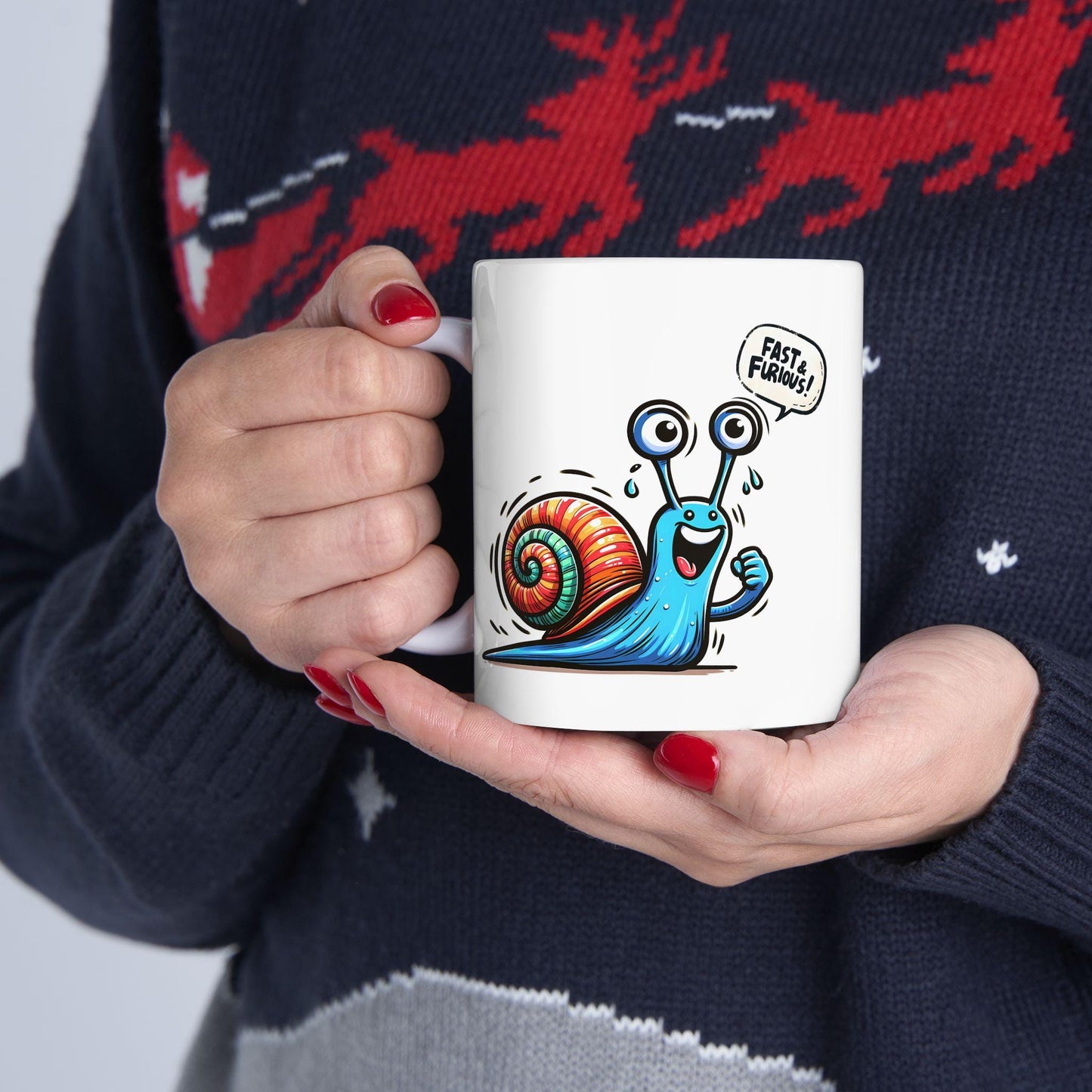 ColorFlow | Fast & Furious Snail Mug | Funny Coffee Cup | 15oz Ceramic Mug | Cute Motivational Gift for Animal Lovers and Coworkers