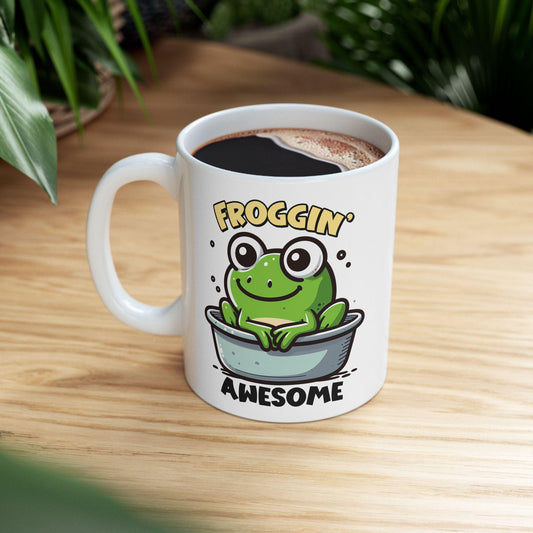 ColorFlow | Froggin Funny Frog Coffee Mug | Cute Animal Humor Cup | 15oz Ceramic Mug | Gift for Frog Lovers & Coffee Fans