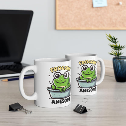 ColorFlow | Froggin Funny Frog Coffee Mug | Cute Animal Humor Cup | 15oz Ceramic Mug | Gift for Frog Lovers & Coffee Fans