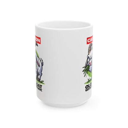 ColorFlow | Caution Goat Mug | Funny Animal Coffee Cup | 15oz Ceramic Mug | Crazy Goat Lover Gift for Farm & Humor Fans