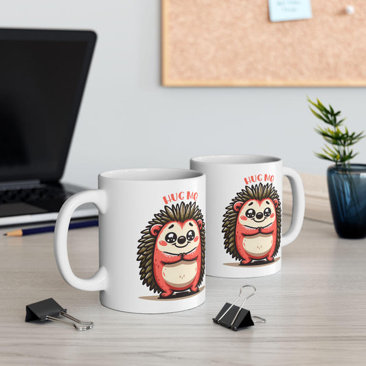 ColorFlow | Hug Me Hedgehog Mug | Cute Animal Coffee Cup | 15oz Ceramic Mug | Funny Gift for Animal Lovers & Coffee Fans