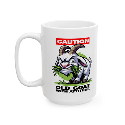 ColorFlow | Caution Goat Mug | Funny Animal Coffee Cup | 15oz Ceramic Mug | Crazy Goat Lover Gift for Farm & Humor Fans