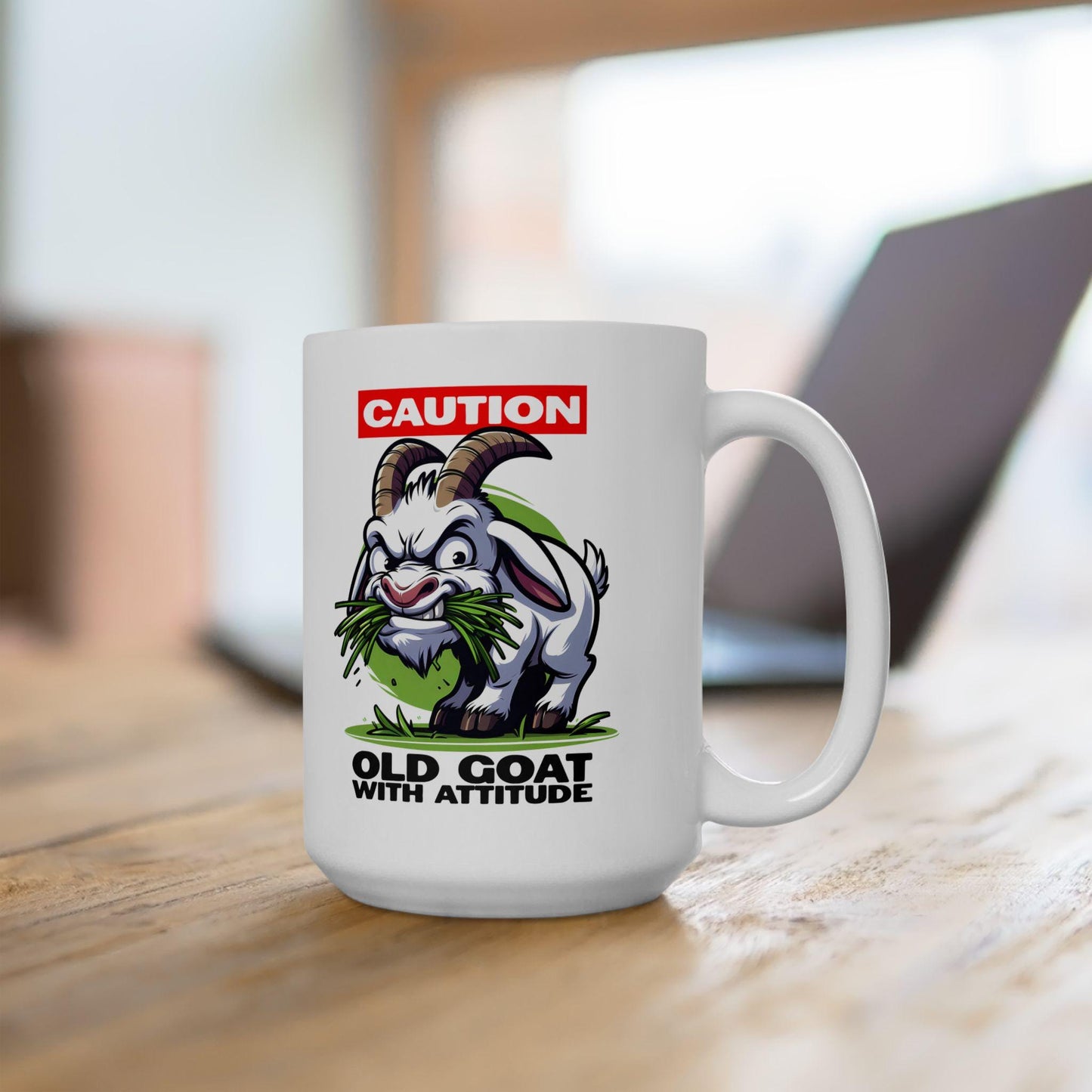 ColorFlow | Caution Goat Mug | Funny Animal Coffee Cup | 15oz Ceramic Mug | Crazy Goat Lover Gift for Farm & Humor Fans