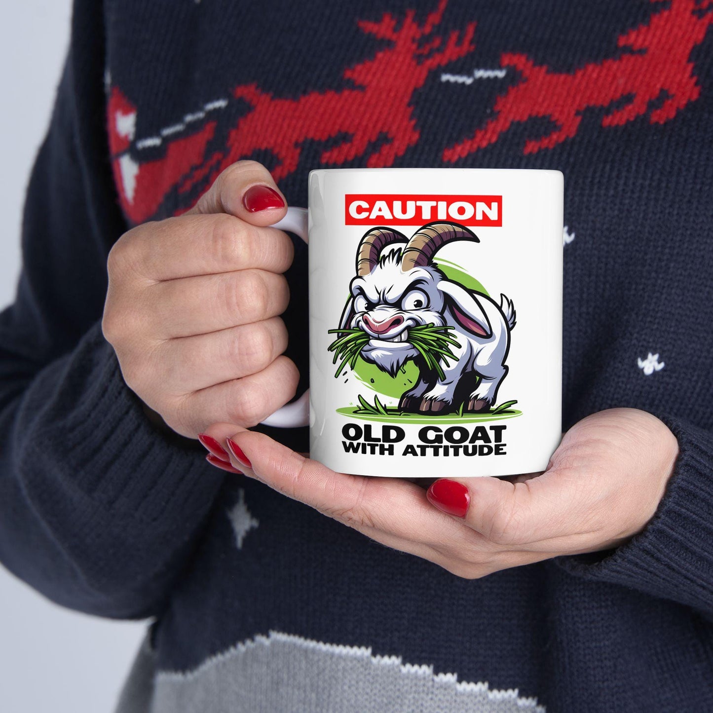 ColorFlow | Caution Goat Mug | Funny Animal Coffee Cup | 15oz Ceramic Mug | Crazy Goat Lover Gift for Farm & Humor Fans