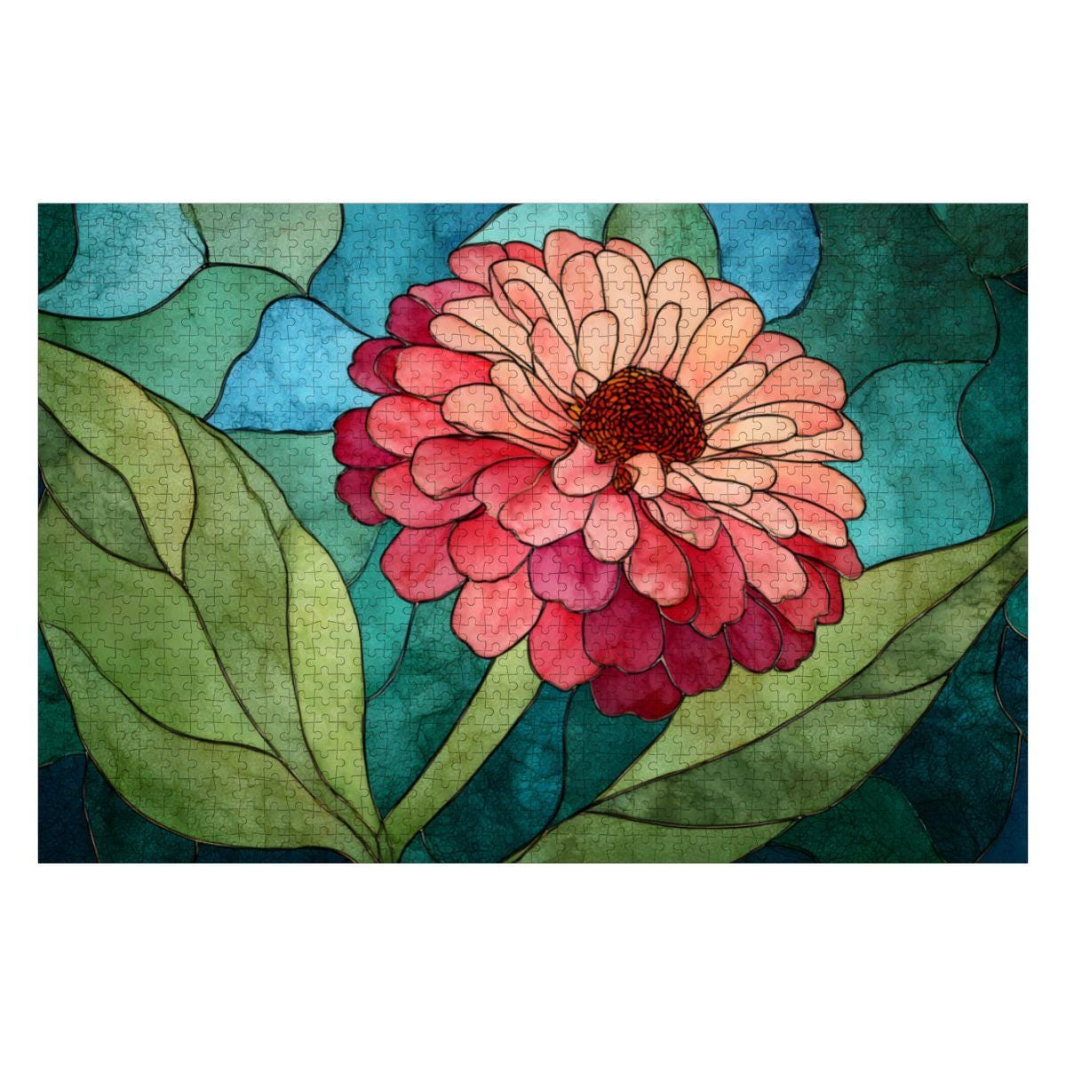 Stained Glass Flower Wooden Jigsaw Puzzle | Vibrant Art Decor