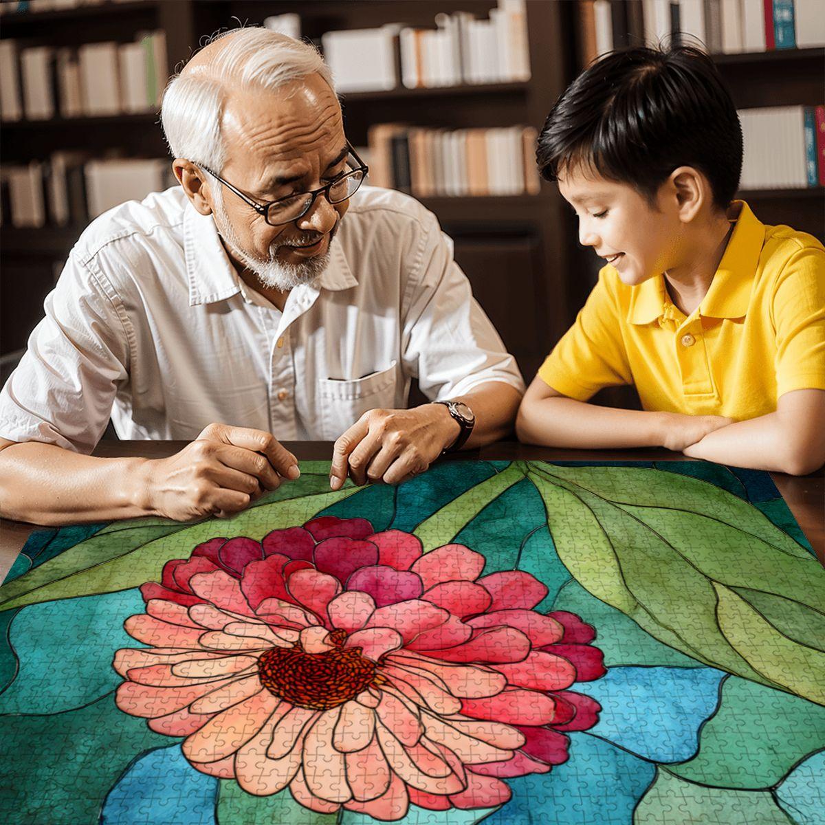 Stained Glass Flower Wooden Jigsaw Puzzle | Vibrant Art Decor