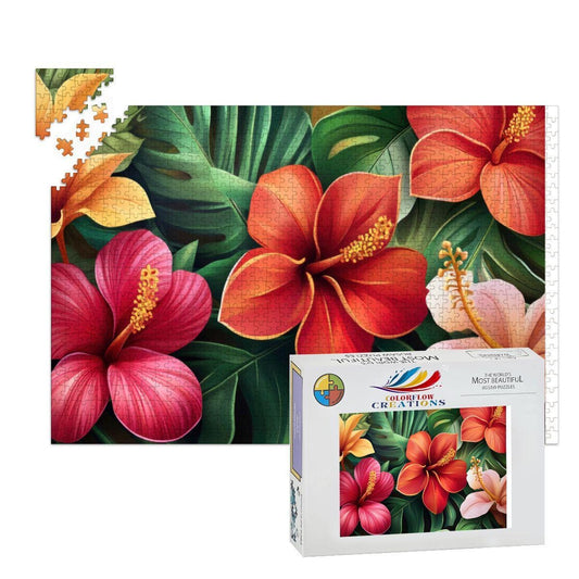 Tropical Hibiscus Wooden Jigsaw Puzzle | Vivid Floral Art Home Decor
