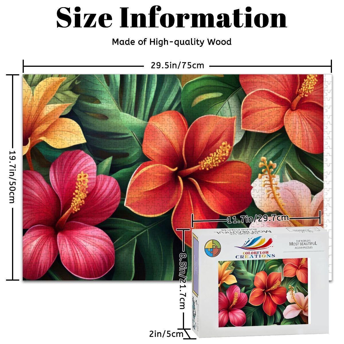Tropical Hibiscus Wooden Jigsaw Puzzle | Vivid Floral Art Home Decor