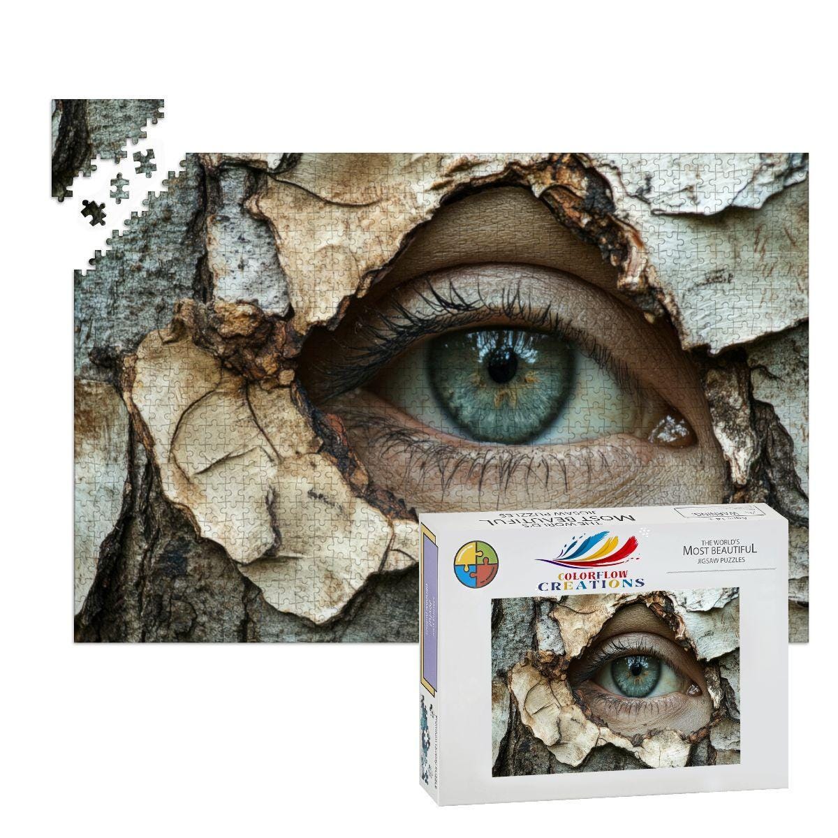 Surreal Tree Eye Wooden Jigsaw Puzzle | Unique Art Decor Gift