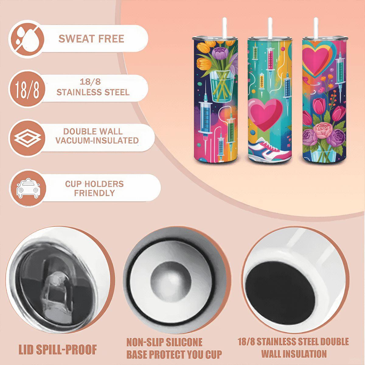 Floral Pop Art Stainless Steel Tumbler  20oz Insulated Travel Mug