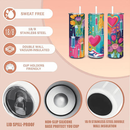 Floral Pop Art Stainless Steel Tumbler  20oz Insulated Travel Mug