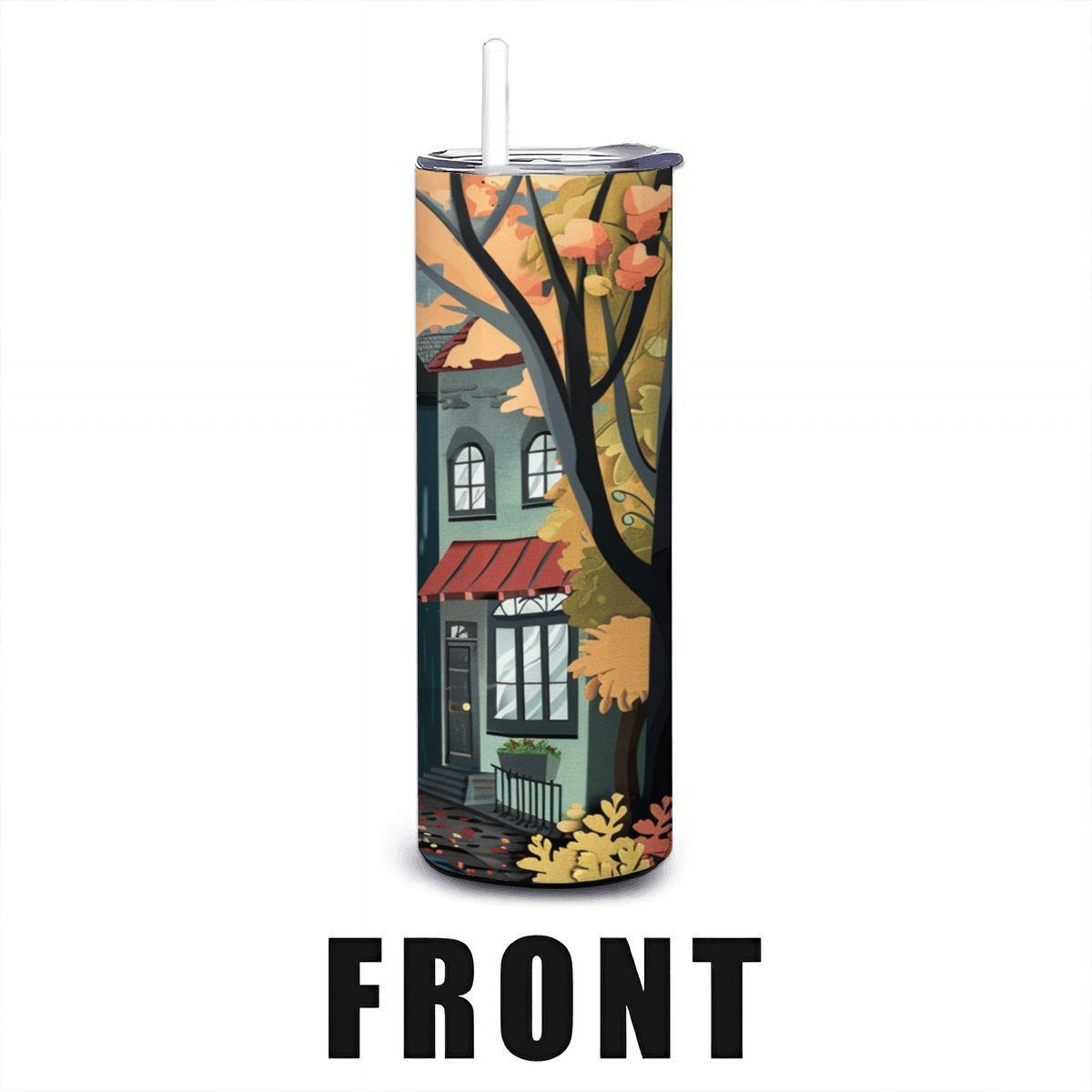 Rainy Autumn Street Tumbler | 20oz Stainless Steel Coffee Cup