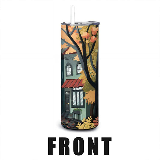 Rainy Autumn Street Tumbler | 20oz Stainless Steel Coffee Cup