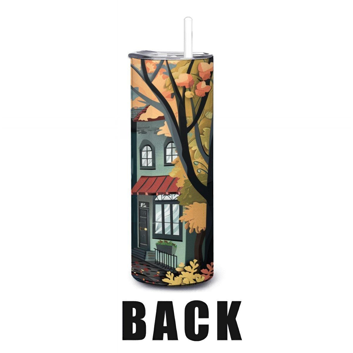 Rainy Autumn Street Tumbler | 20oz Stainless Steel Coffee Cup